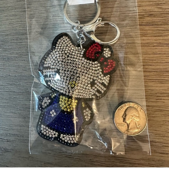 Sandro Hello Kitty Puffy Tassle Rinestone Keychain, Purse, Fab Blue - Picture 2 of 5